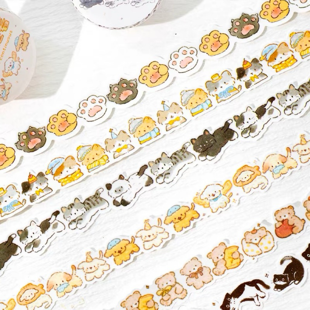 

washi tape glitter animal series kucing beruang anjing lucu dekorasi journal readystock B2852n