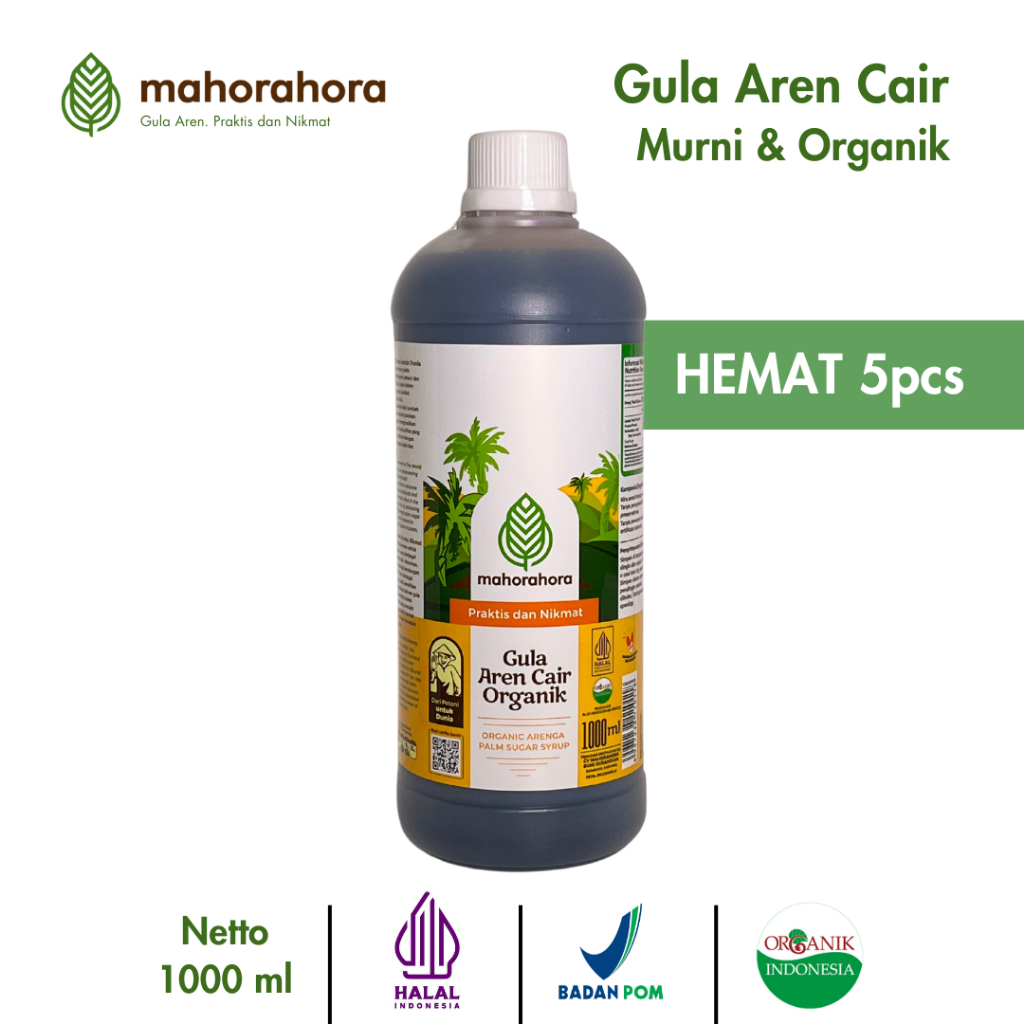 

Mahorahora Paket Hemat Gula Aren Cair Organik 1 Liter, Premium dan Halal - 5 pcs