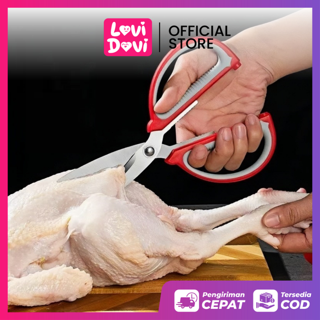 

Gunting Merah Karet Serbaguna Stainless/ Gunting Dapur Multifungsi Anti Karat/ Gunting Kain Karton