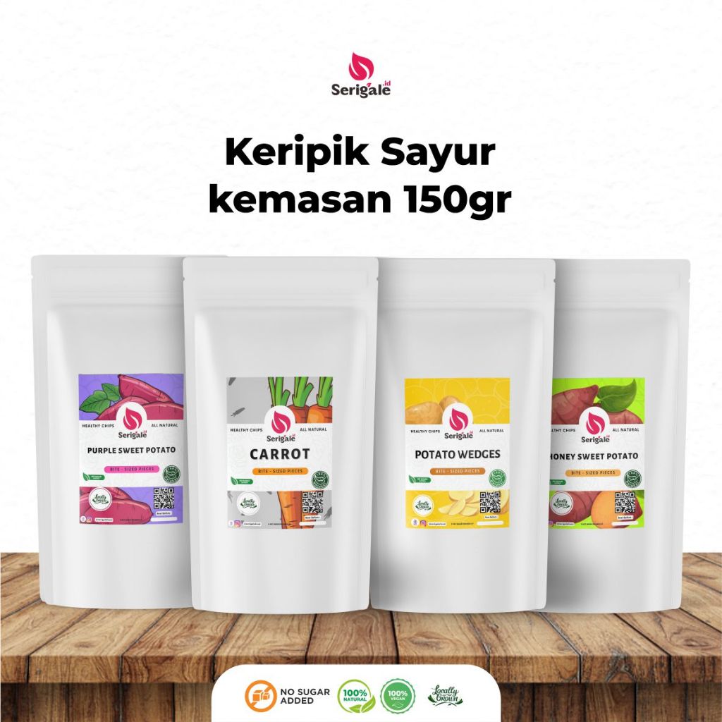 

SERIGALE Keripik Sayur Alami I 150 gr Pouch Ziplock I Sayur Mix I Wortel Kentang Okra Ubi Ungu Ubi Madu