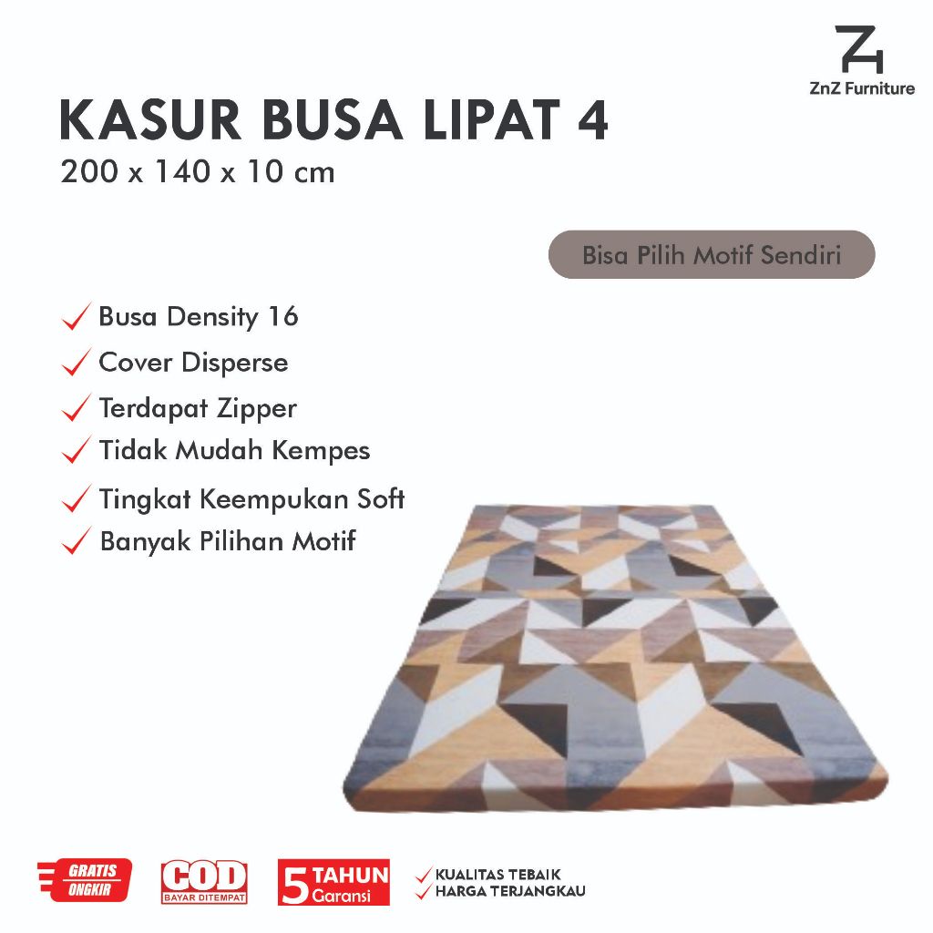 Kasur Busa Lipat 4 Ukuran 200 x 140 x 10 cm Matras Lantai Muat 2 Orang