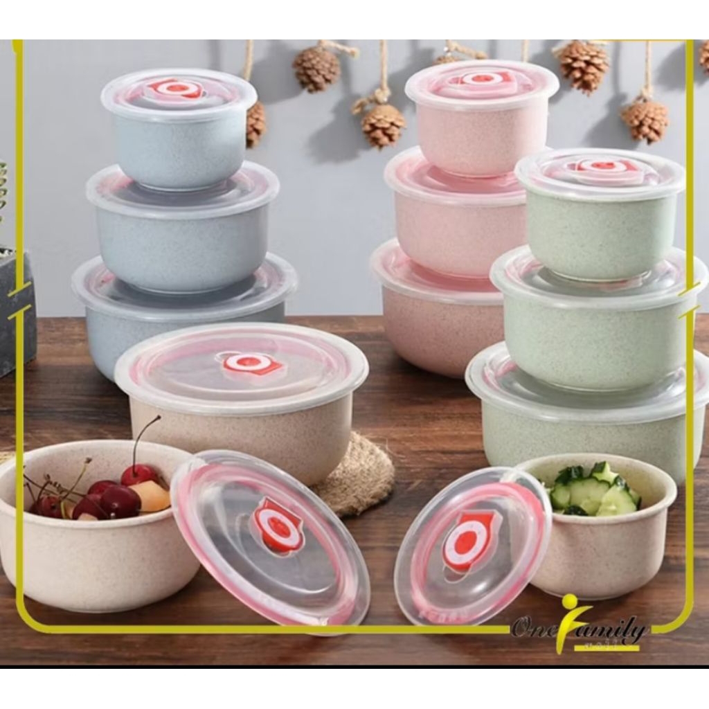 Mangkuk jerami 3in1 Mangkuk set makan mangkuk lunch tempat menyimpan lauk pauk