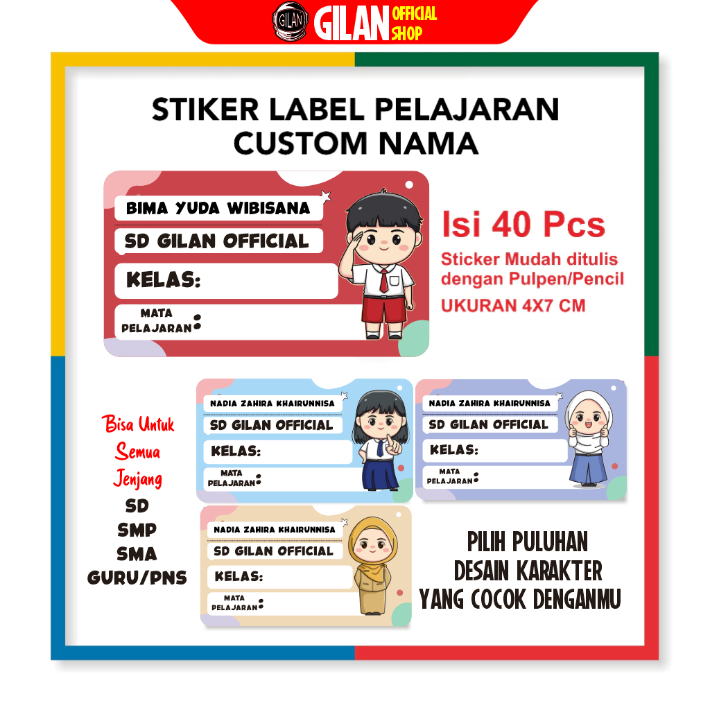 

GILAN Stiker Label Buku Pelajaran Custom Nama dan Sekolah