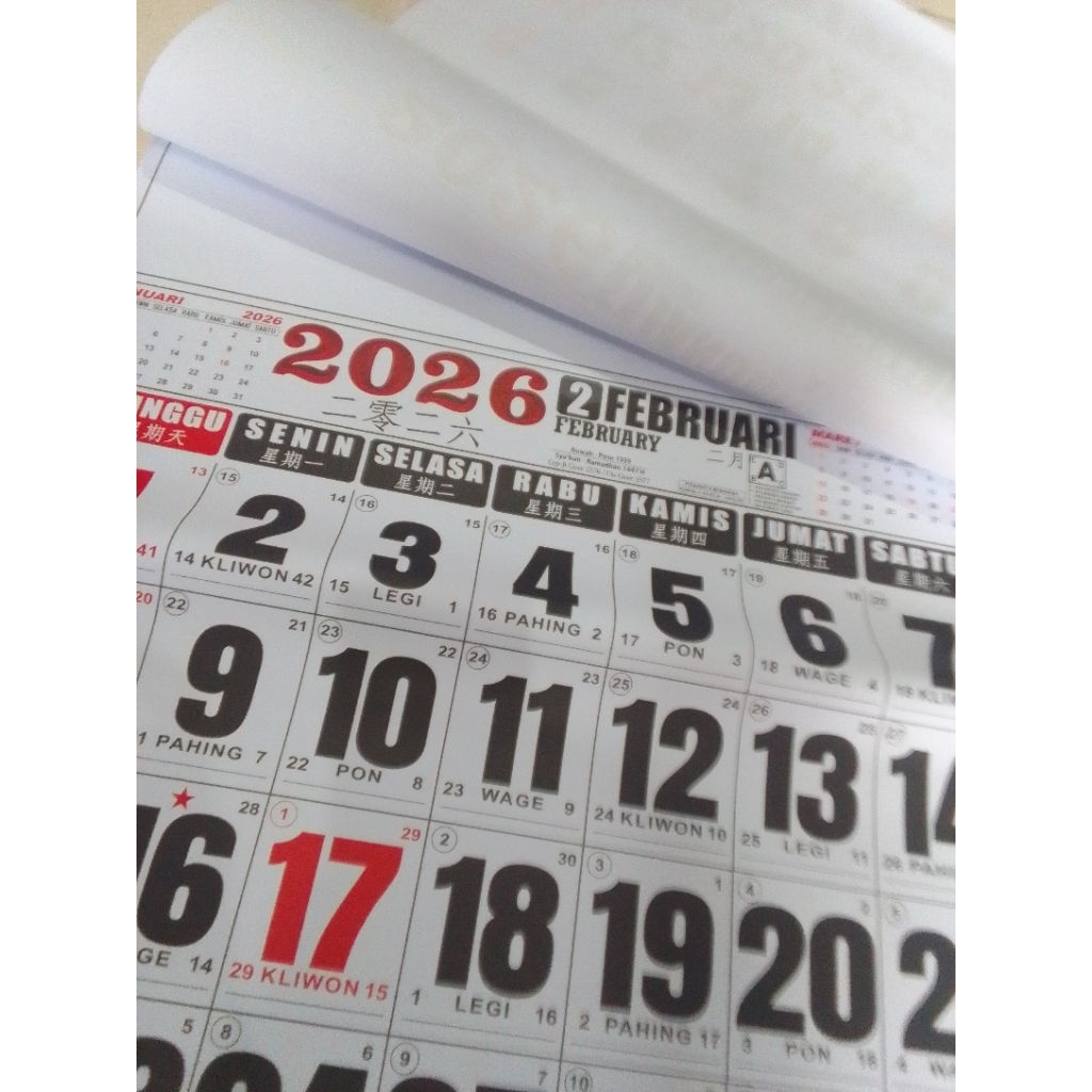 

Kalender Dinding Jumbo Wukon 2026 Ukuran 44x64 cm