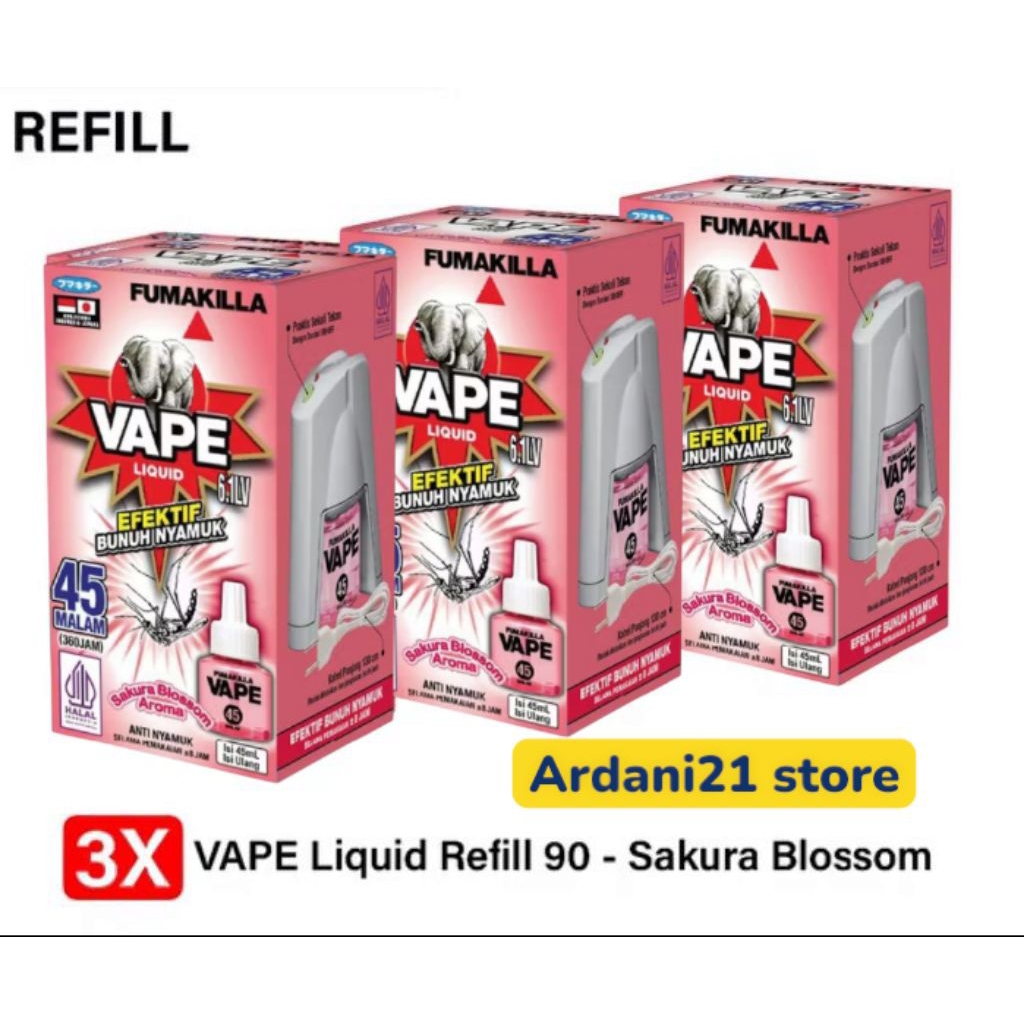 FUMAKILA VAPE REFILL 45 MALAM OBAT NYAMUK SAKURA BLOSSOM 45ML(ISI 3)