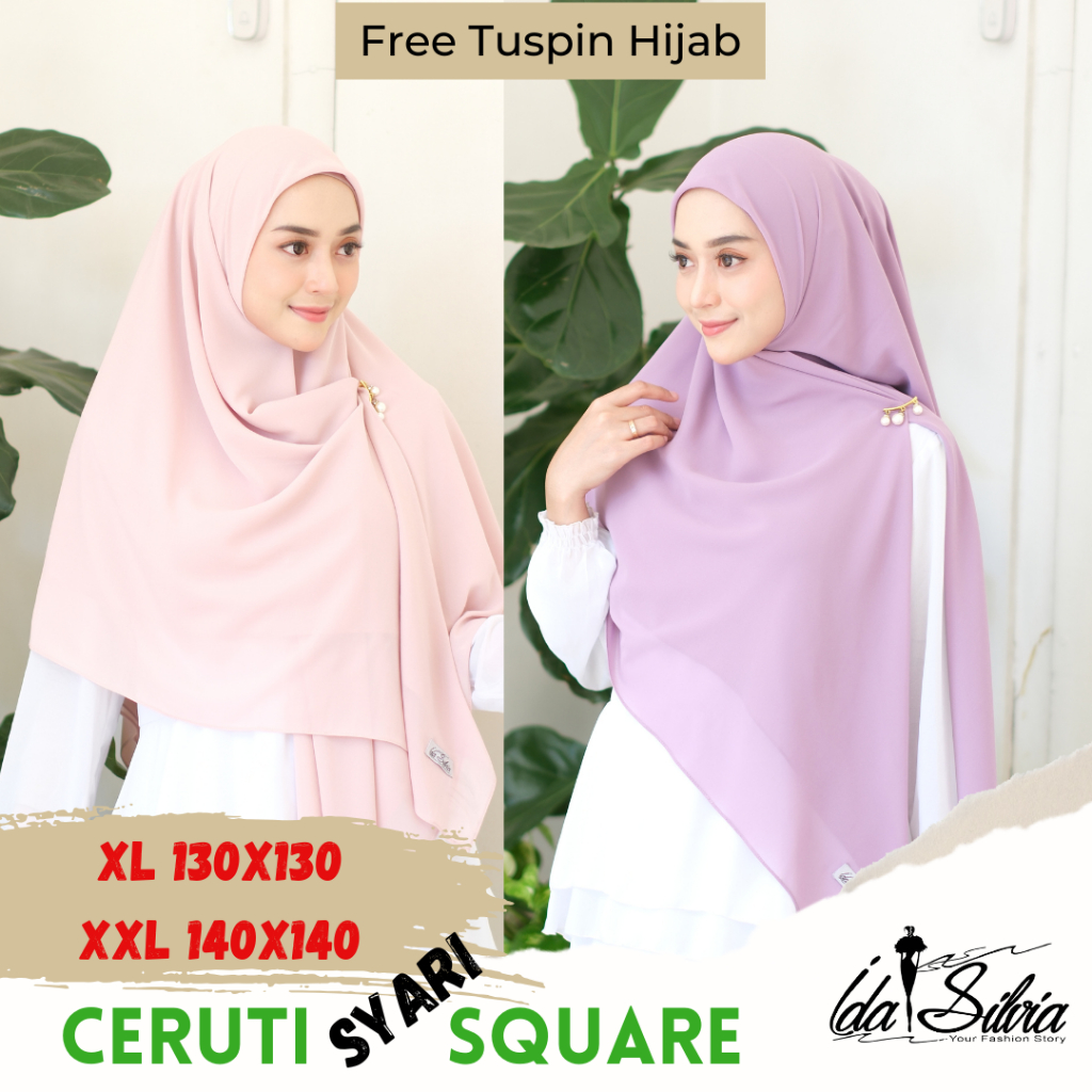 IDASILVIA - JILBAB SEGI EMPAT CERUTY BABY DOLL SYARI / SYAR'I SQUARE HIJAB SEGIEMPAT JUMBO 130X130 D