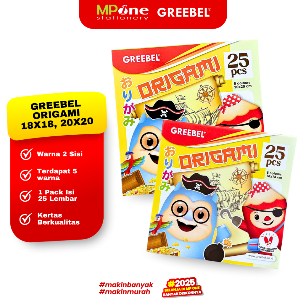 

(1 PACK) Greebel Origami 18x18 CM , 20x20 CM / Origami Kertas Lipat Warna 2 Sisi Ukuran Besar Isi 25 Lembar GREEBEL