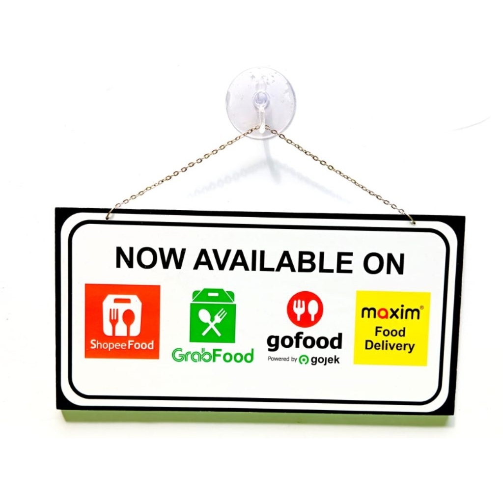 

Sign board, papan tanda gantung,sign tempel kaca ,sign shoope food,grab food, gofood, Maxim food, online food