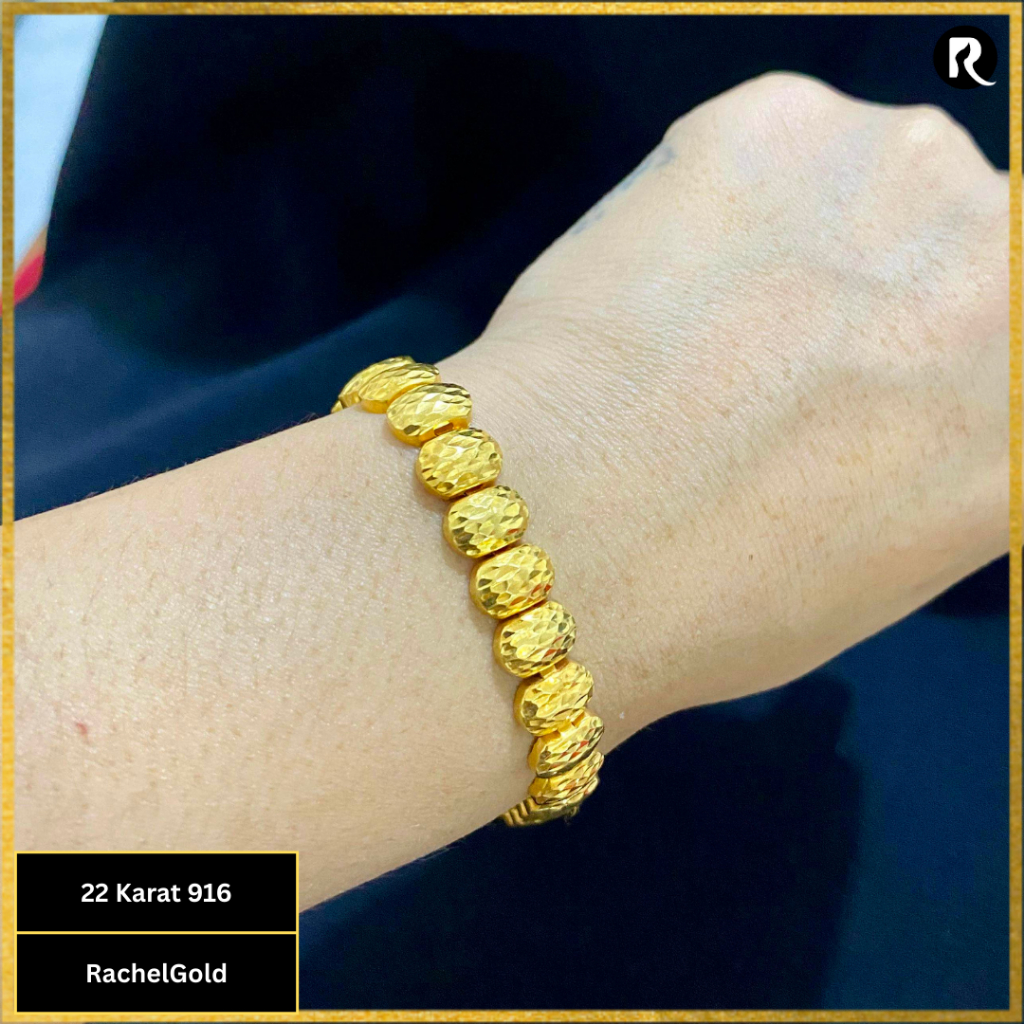 Gelang Emas 22 karat asli 916 Model Oval Carved [Limited Stock]