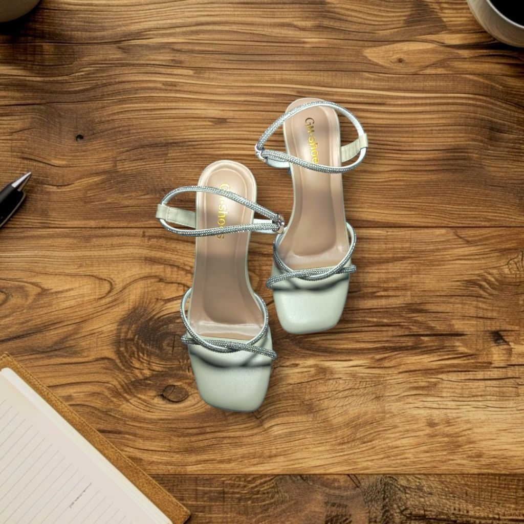 sendal wanita Heels hak kaca 5cm kekinian