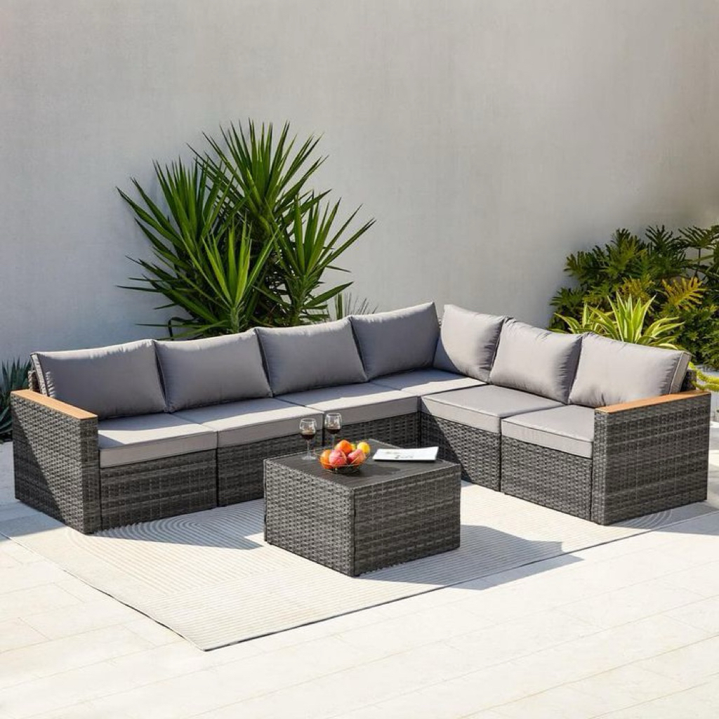 Kursi L Outdoor Rotan Sintetis Terbaru Sofa Tamu Outdoor Rotan Kombinasi Busa