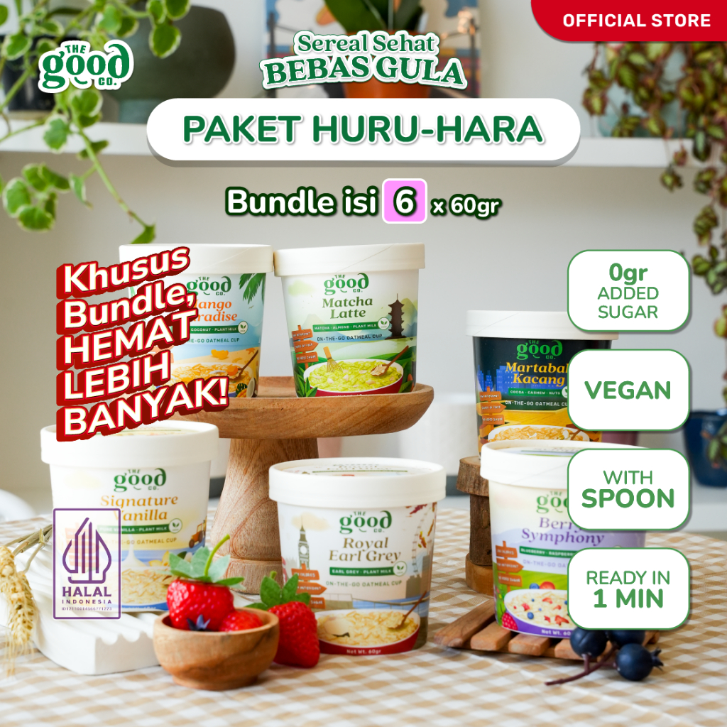 

The Good Co. [PAKET HURU-HARA] - Instant Oatmeal dalam Cup + Spoon - Bundle isi 6