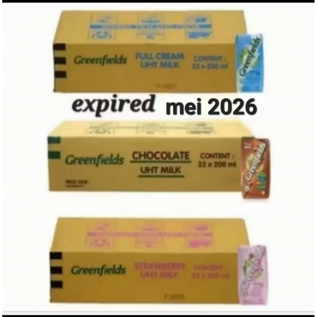 

SUSU GREENFIELDS UHT 200ML ECER/BOX (FULL CREAM,COKLAT,STRAWBERRY)ONLY GOSEND,SAMEDAY