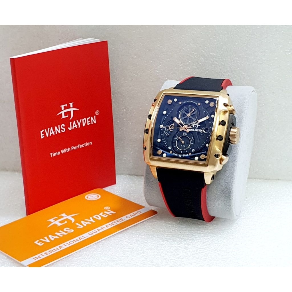 Jam Tangan Pria Evans Jayden 9550 Original Cronograph Karet Strap Stainless Case