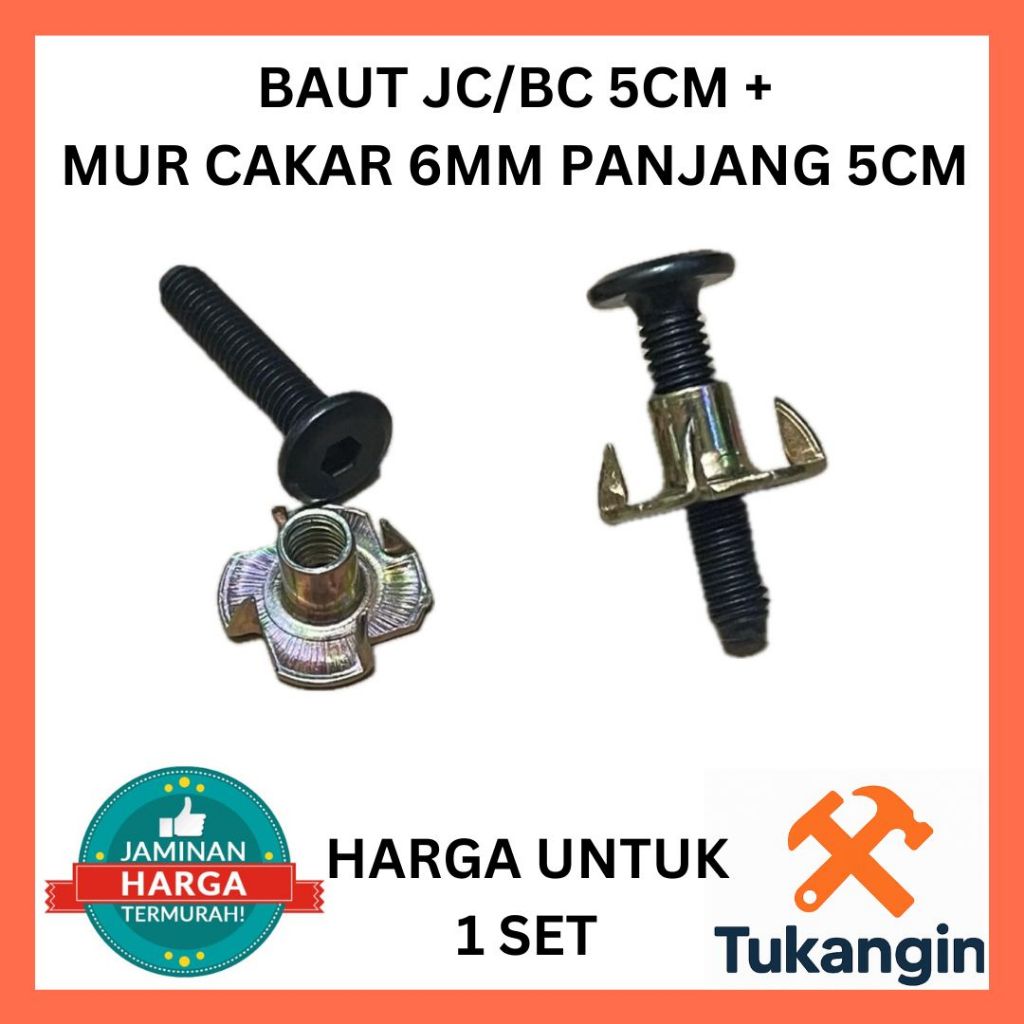 Baut JC / BC 5CM + Mur Cakar 6MM Fan & Heatsink | Set Baut Mur Furniture Kayu Rak Speaker Heat Fan