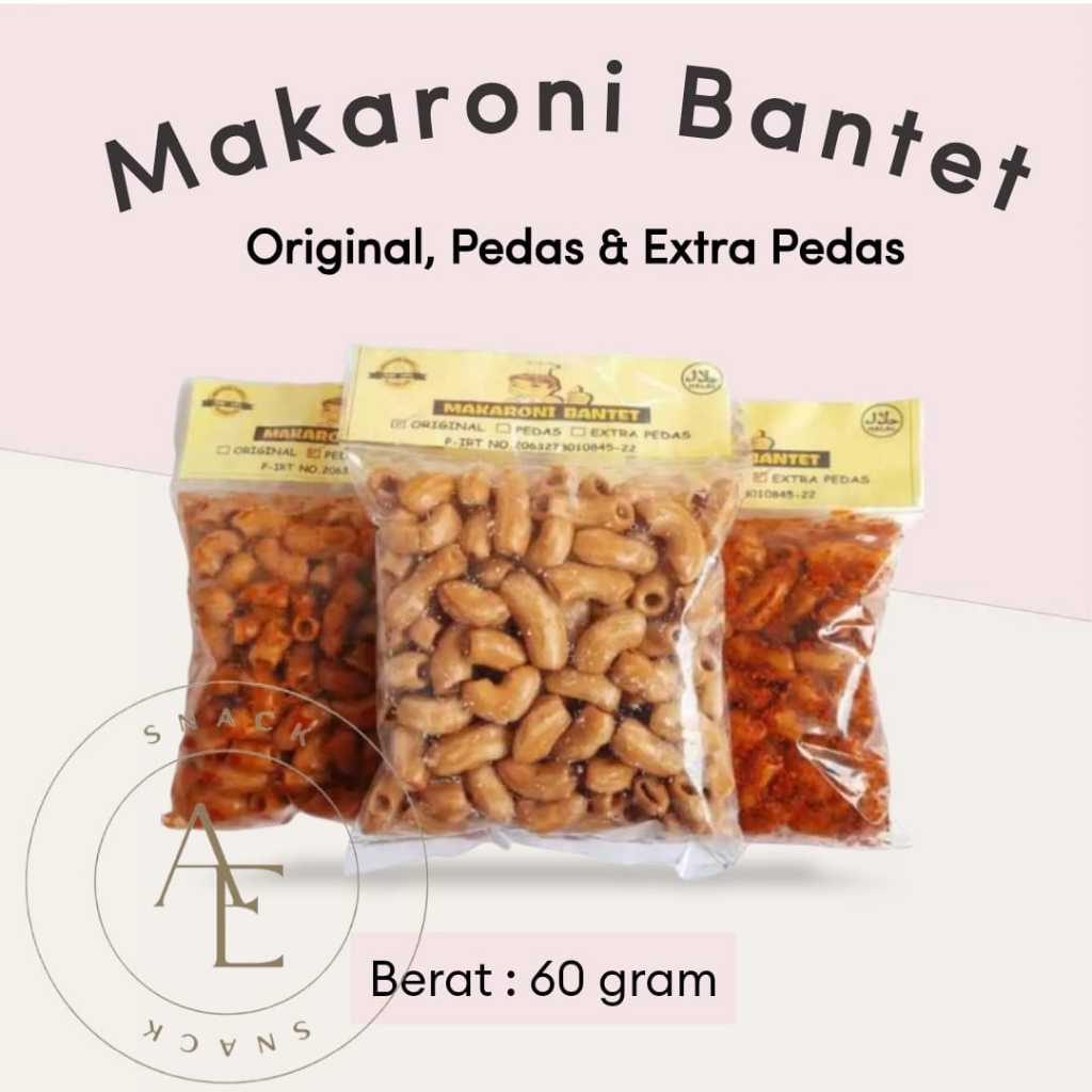 

Makaroni Bantet Tasikmalaya Cemilan Gurih Pedas Kemasan 60 Gram Snack Tradisional
