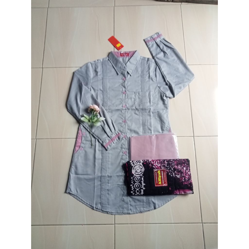 Stelan santri putri tunik Al mya/baju/sarung/kerudung