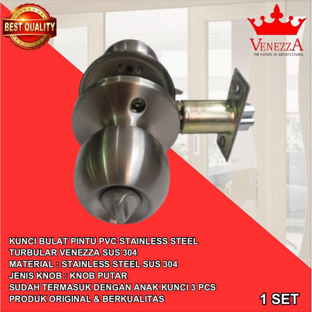 Kunci Bulat Pintu Kamar Mandi PVC Turbular VENEZZA STAINLESS SUS 304