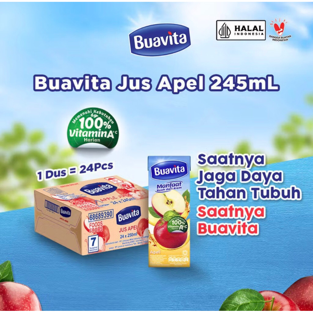 

Buavita Rasa Apel 1 dus isi 24 pcs 245 ml