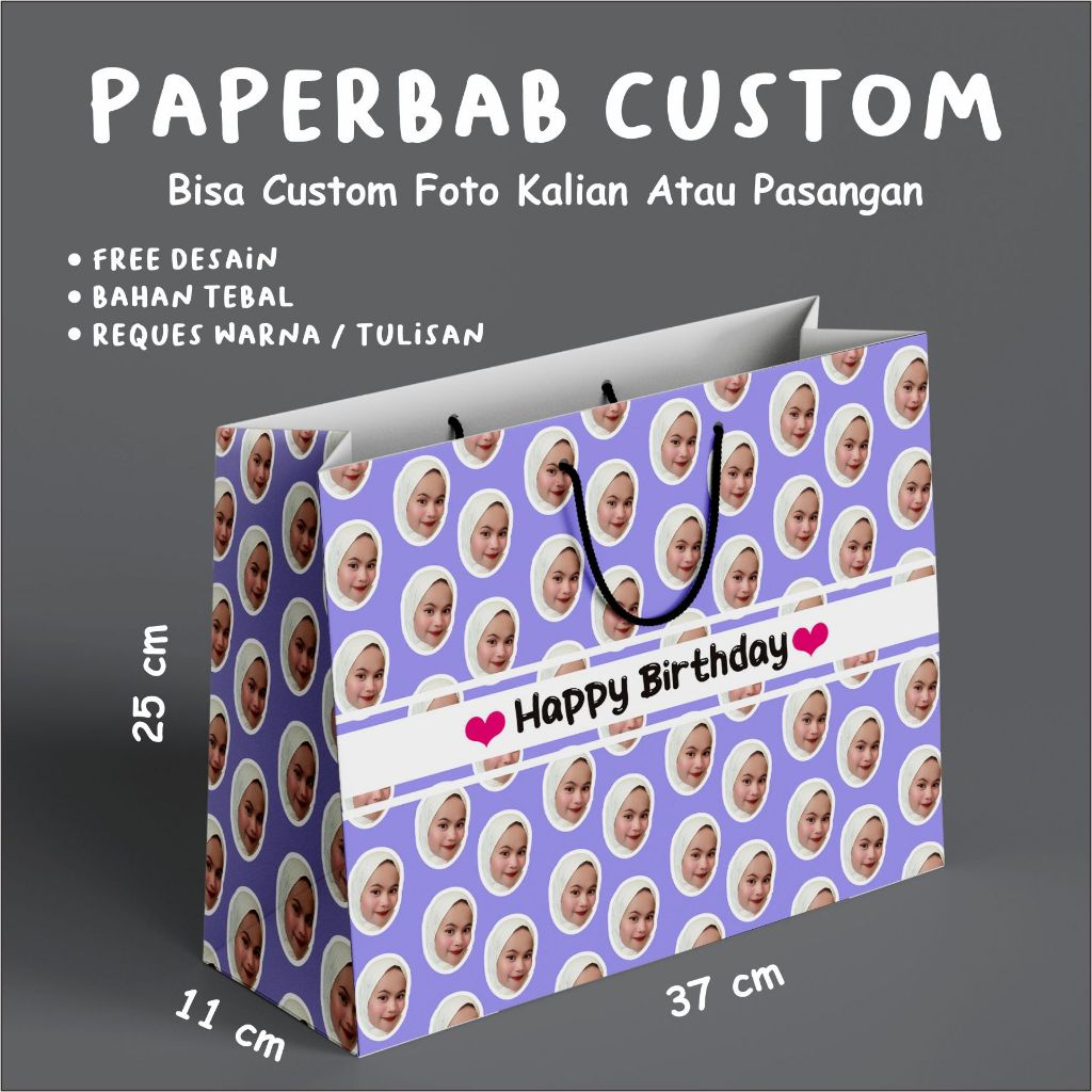 

KADO ULANG TAHUN paperbag Custom Muka Foto Sendiri Desain Strip | Termurah