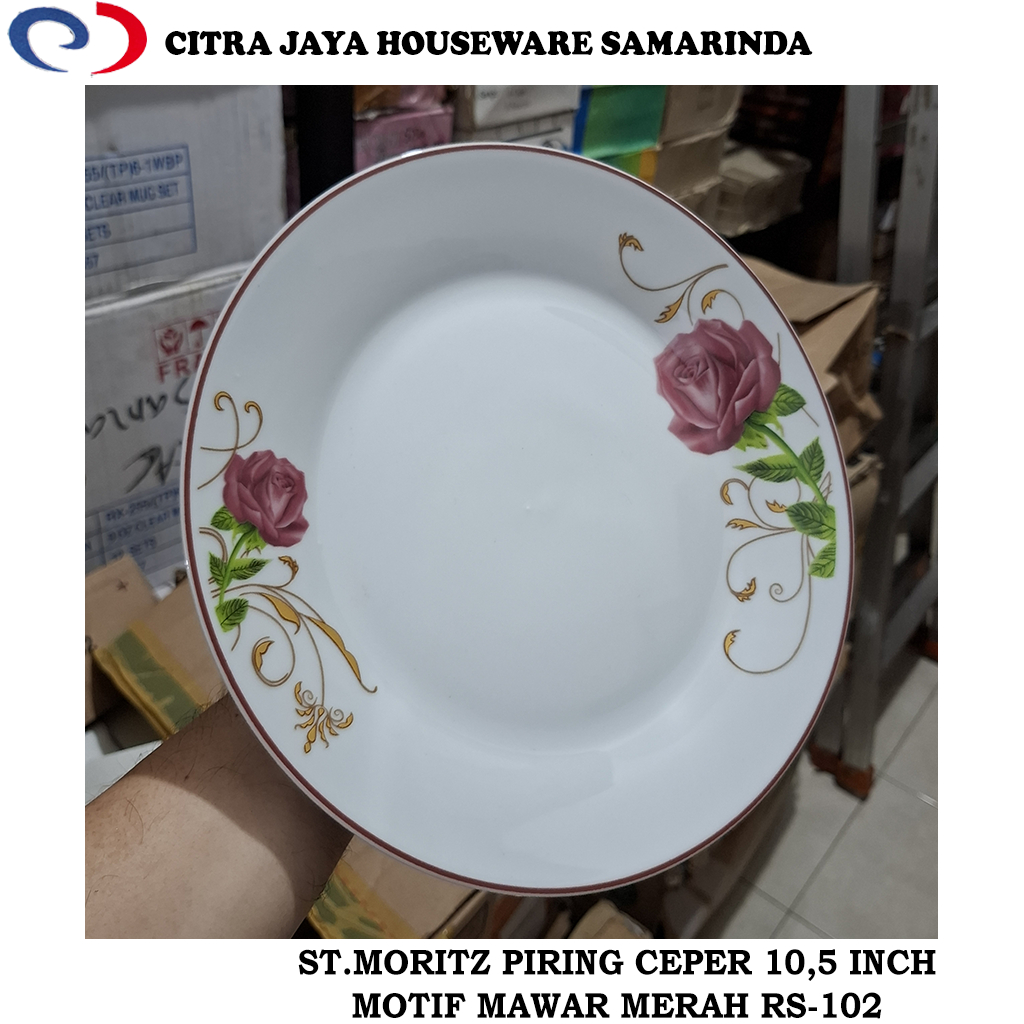 Piring Ceper Keramik 10,5 Inch Motif Mawar Merah ST.MORITZ RS-102 (1 Pcs / 3 Pcs / 6 Pcs)