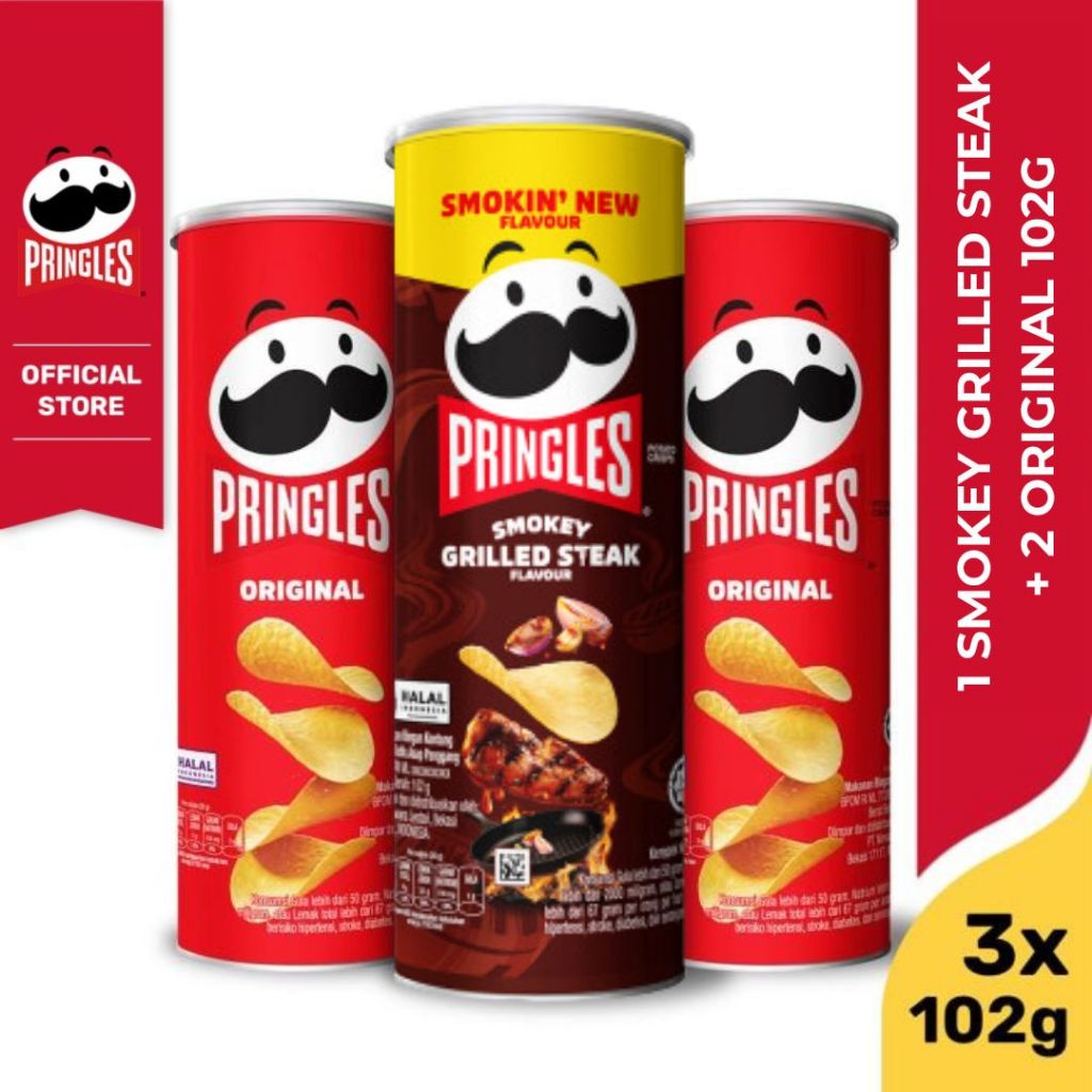 

[BUNDLE 3pcs] 2 Pringles Original 102g + 1 Pringles Smokey Grilled Steak 102g