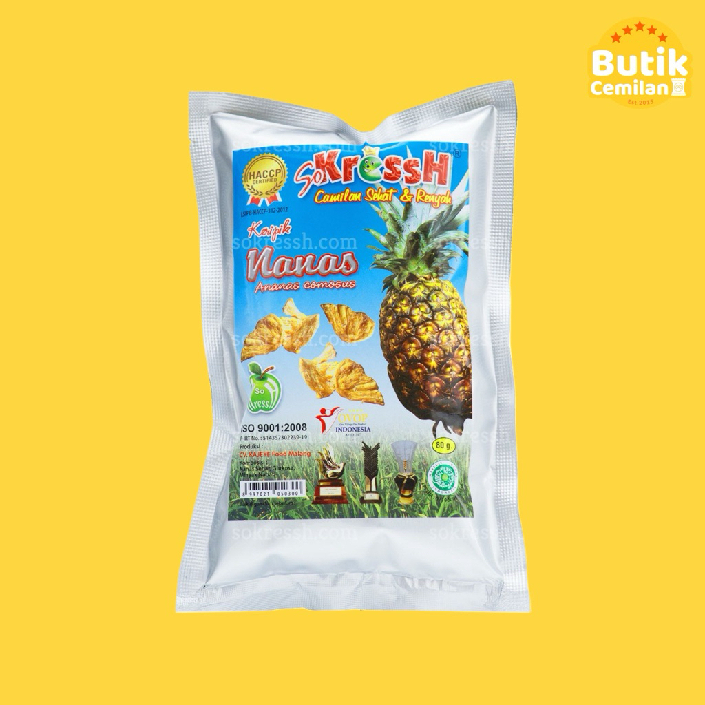 

Keripik Buah Nanas Sokressh 80gr – Snack Sehat Renyah Manis Asam Khas Malang