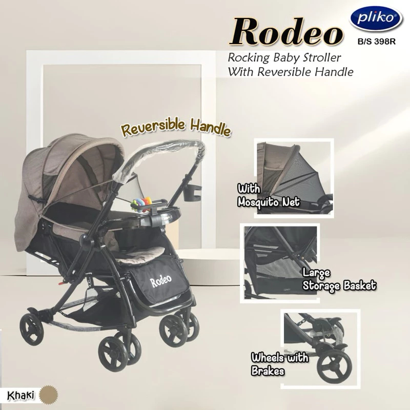 Kereta Bayi Pliko PK398R Rodeo Tahun 3 Posisi Hadap Depan Belakang 2 in 1 Ayunan Stroller Baby