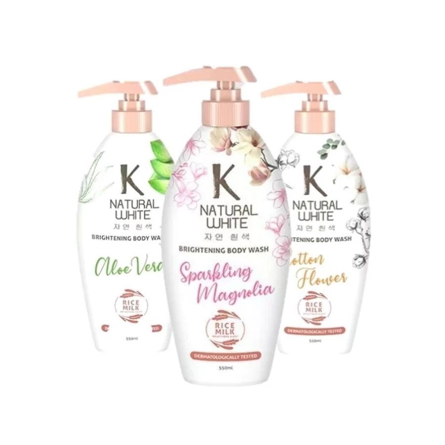 K Natural White Sabun Mandi Cair Brightening Body Wash Cotton Flower Magnolia Botol 500ml