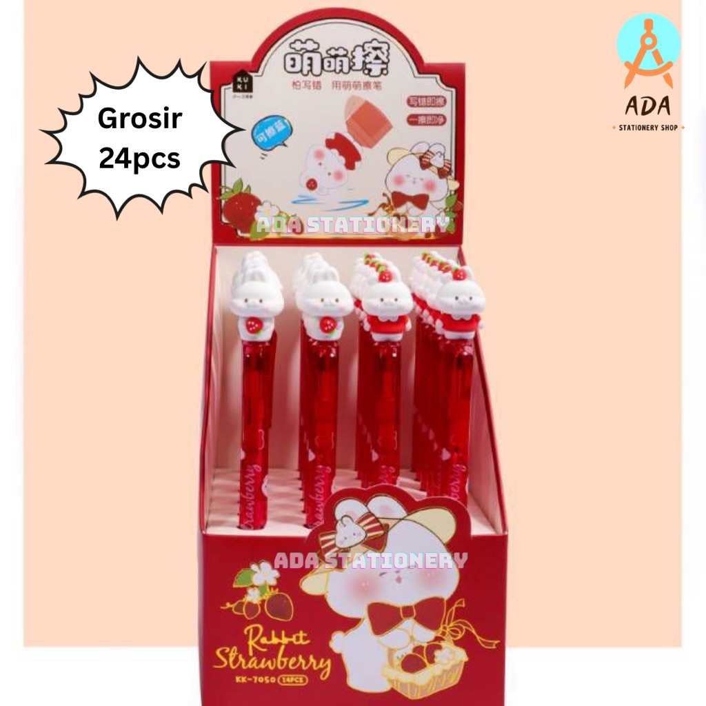 

GROSIR PENA KUKI RABBIT STRAWBERRY KK-7050/GEL PEN HAPUS TINTA HITAM/ pen hapus kuki