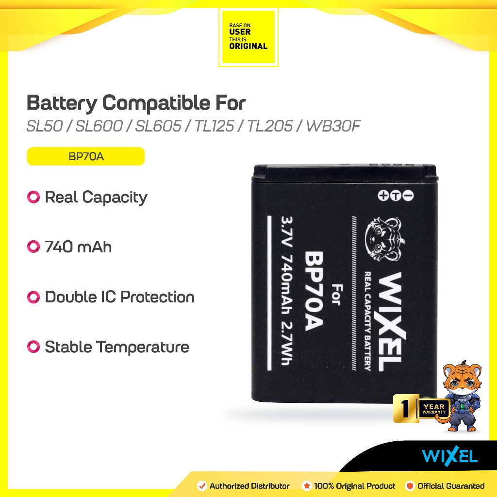 WIXEL Baterai Kamera BP70A for Samsung ES65 ES67 ES70 ES71 ES73 ES74 ES75 ES80 MV800 ES90 PL120 ST60
