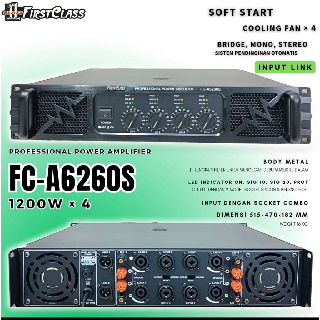 Power Amplifier First Class 4Canel x1200watt