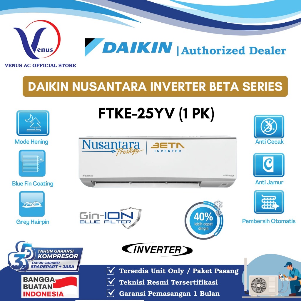 AC DAIKIN 1 PK INVERTER BETA FTKE-25YV NUSANTARA SERIES TIPE TERBARU