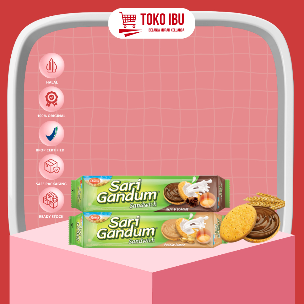 

Roma Sari Gandum Biskuit Sandwich Peanut Butter - Susu & Cokelat 108 g