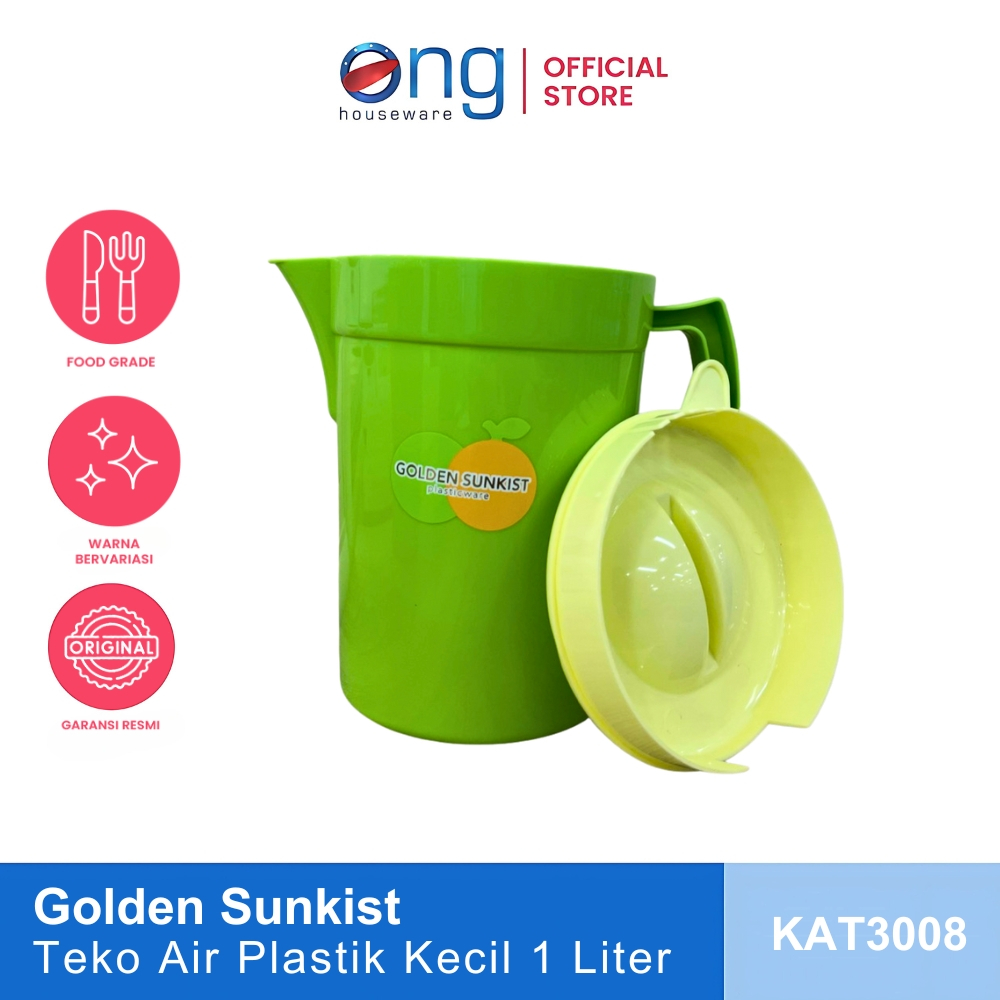 Ong Houseware - Teko Air Plastik Ukuran Kecil 1 Liter Bahan Tebal Golden Sunkist KAT3008