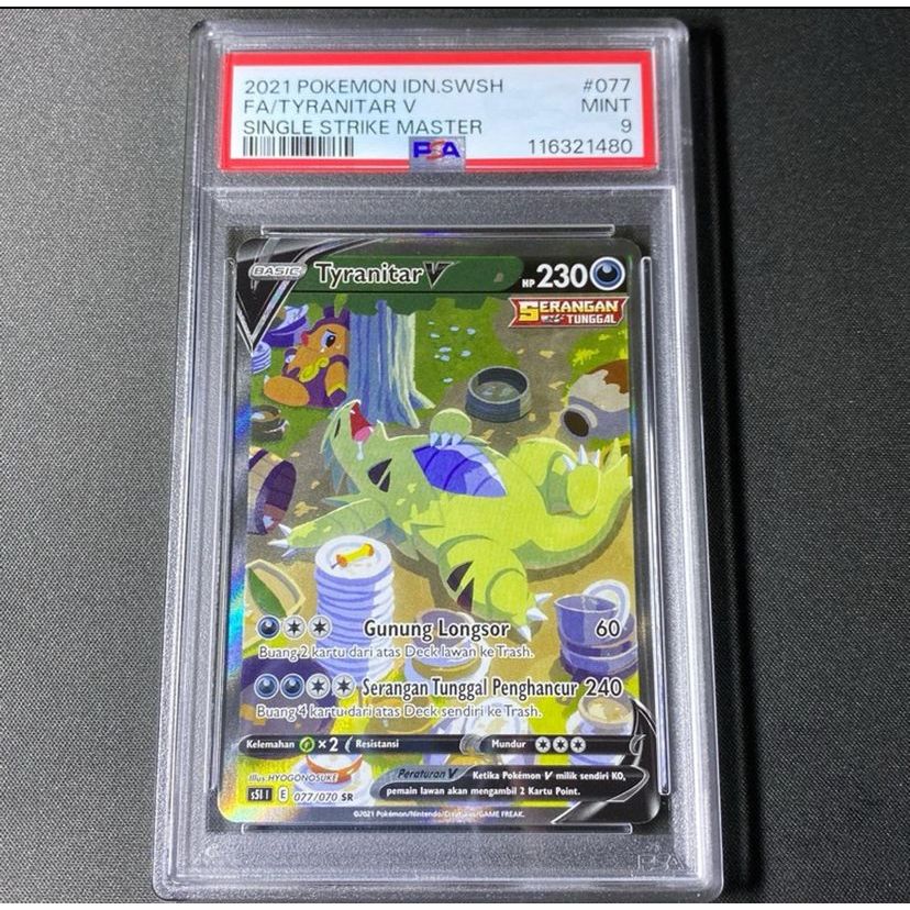 PSA 9 Tyranitar V SR AA Alt Art ID SWSH Single Strike Master Kartu Pokemon TCG Indonesia