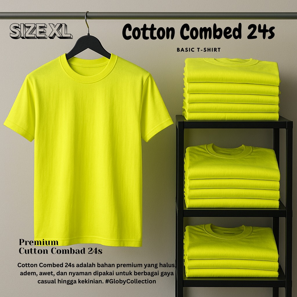 [READY] Kaos Kuning Lemon Polos size XL || Cotton Combed 24s Premium || Lengan Pendek Pria Wanita ||