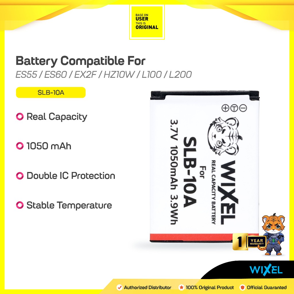 WIXEL Baterai Kamera SLB-10A for Samsung EX2F L100 L110 L120 L200 L313 ES50 ES55 INV9 PL50 PL51 PL55