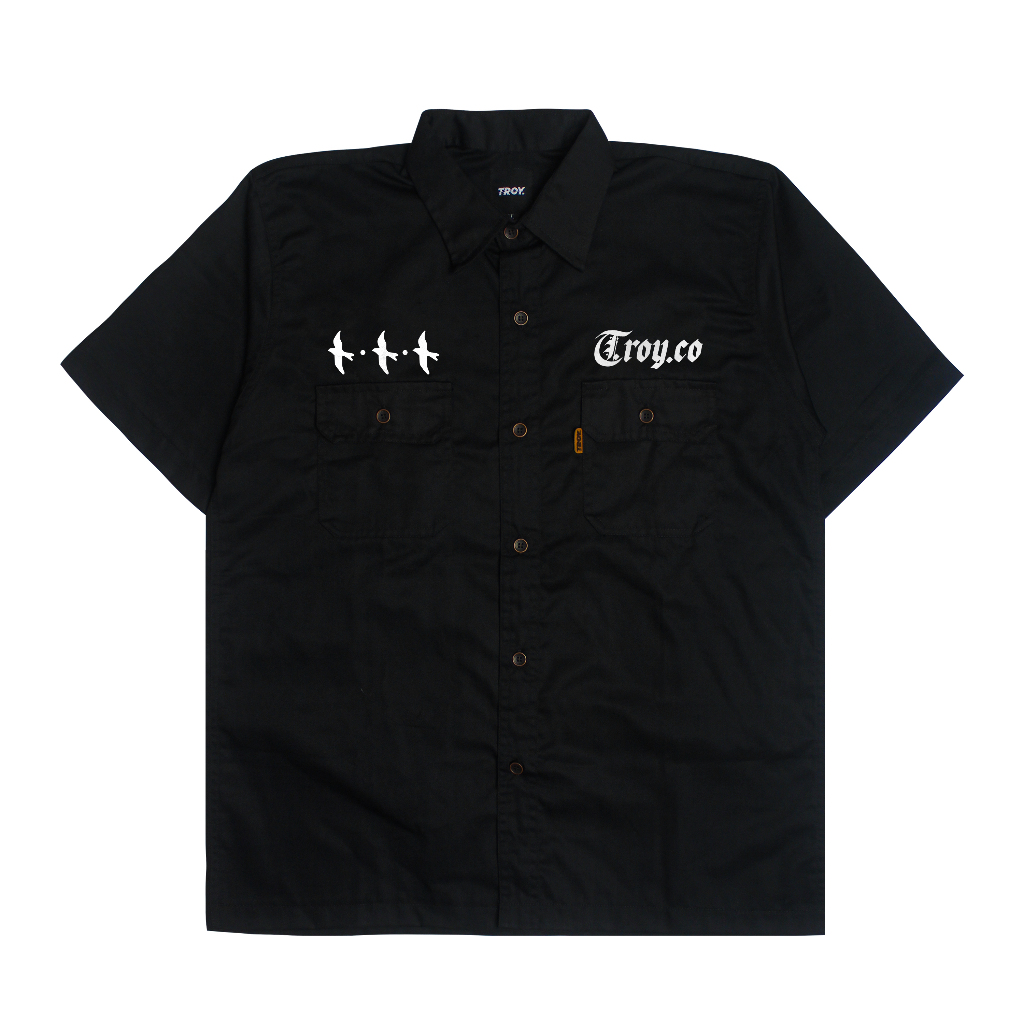 Troy Company Work Shirt Workwear Black Birds - Kemeja Kerja Workshirt Hitam WSP 3264