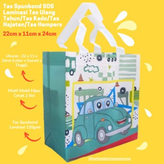 

12 PCS Tas Spunbond Laminasi 22x11x24 Motif Mobil Hijau tas ulang tahun/tas kado/tas hajatan/tas hempers