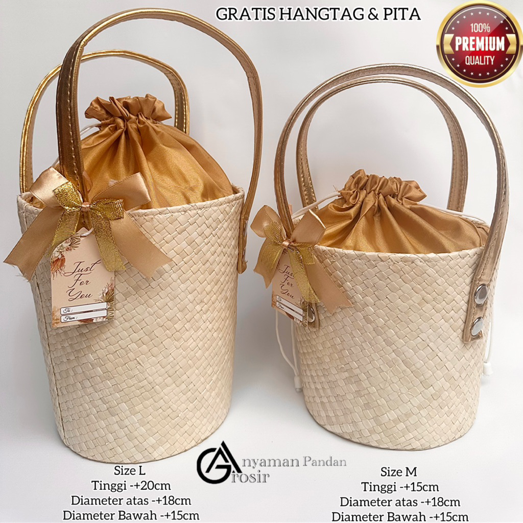 

Tas Hampers EMBER PUTIH POLOS KAIN MARBEL GG DUA GOLD GRATIS HANGTAG & PITA goodiebag souvenir lebaran natal imlek