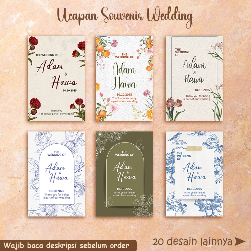 KARTU UCAPAN SOUVENIR PERNIKAHAN KARTU/STIKER/HANGTAG FREE TALI VOL H