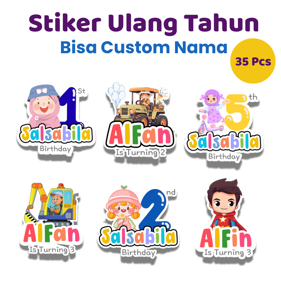 

Stiker Ulang Tahun Anak Custom – Bisa Tambah Nama, Umur & Tema Karakter