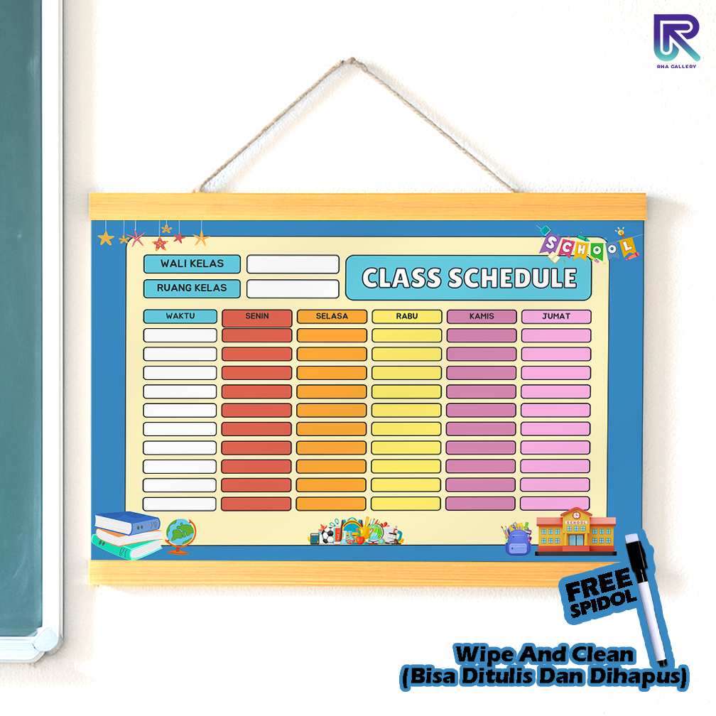 

RHA GALLERY Planner Sekolah Jadwal Pelajaran Siswa Blue Wipe And Clean List Jadwal Tulis 32x48 CM