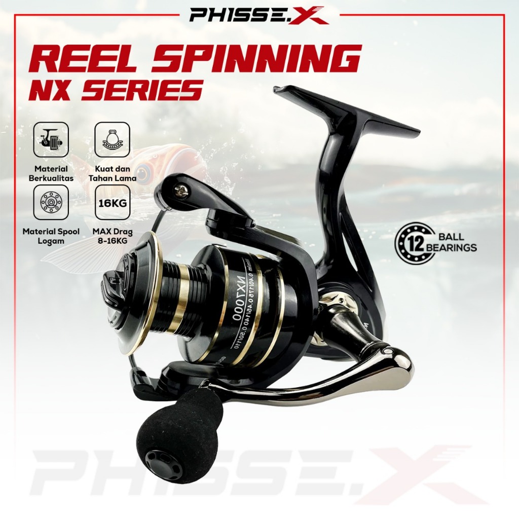 PHISSE.X REEL NX SERIES 2000-7000 – 12 BALL BEARINGS, TARIKAN KUAT 8–16KG/Reel Pancing Profesional H
