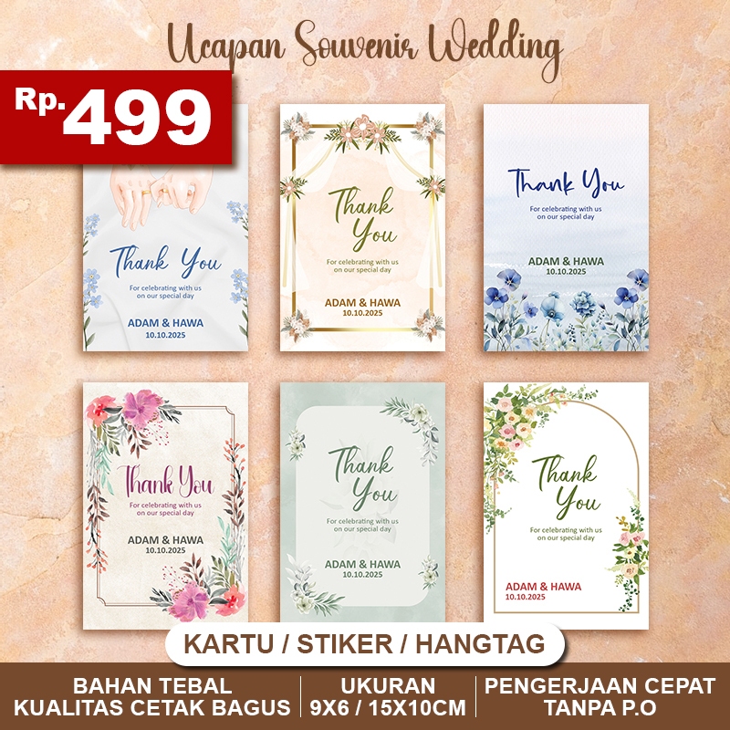 KARTU UCAPAN SOUVENIR PERNIKAHAN KARTU/STIKER/HANGTAG FREE TALI VOL G