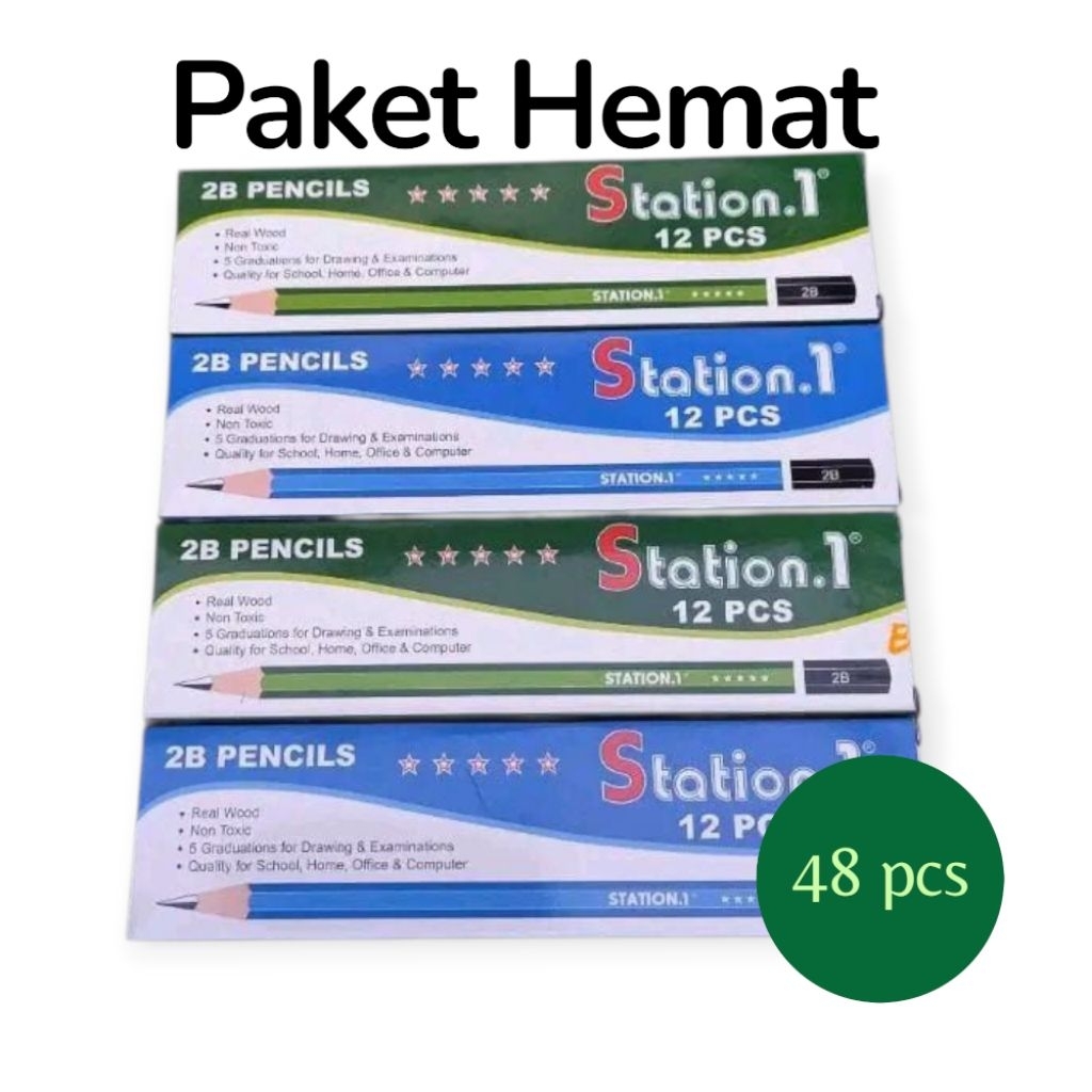 

PAKET 4 Lusin Dan 1 Lusin Pensil STATION -Pensil 2B Biru Isi 48 Pcs/pensil kayu/alat tulis/pencils