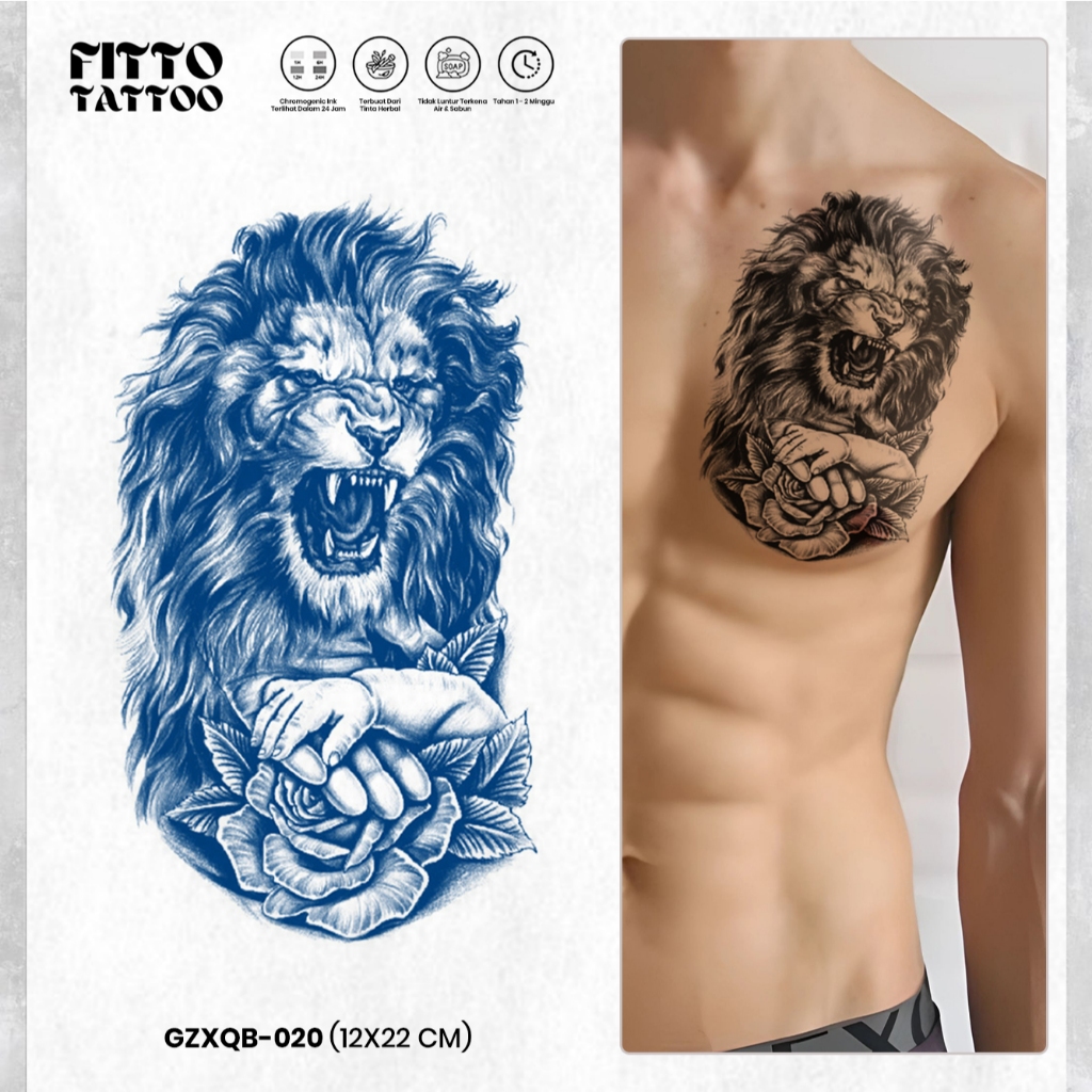 Stiker Tato Temporer Lengan Tatto Singa Naga Burung Phoenix Fruit Ink Premium Anti Air Tahan Lama