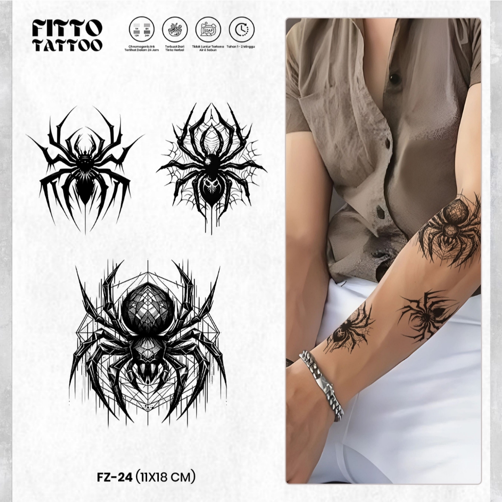 Tato Temporer Fruit Ink Laba Laba Spider Tatto Temporary Premium Anti Air Tahan Lama Tinta Herbal
