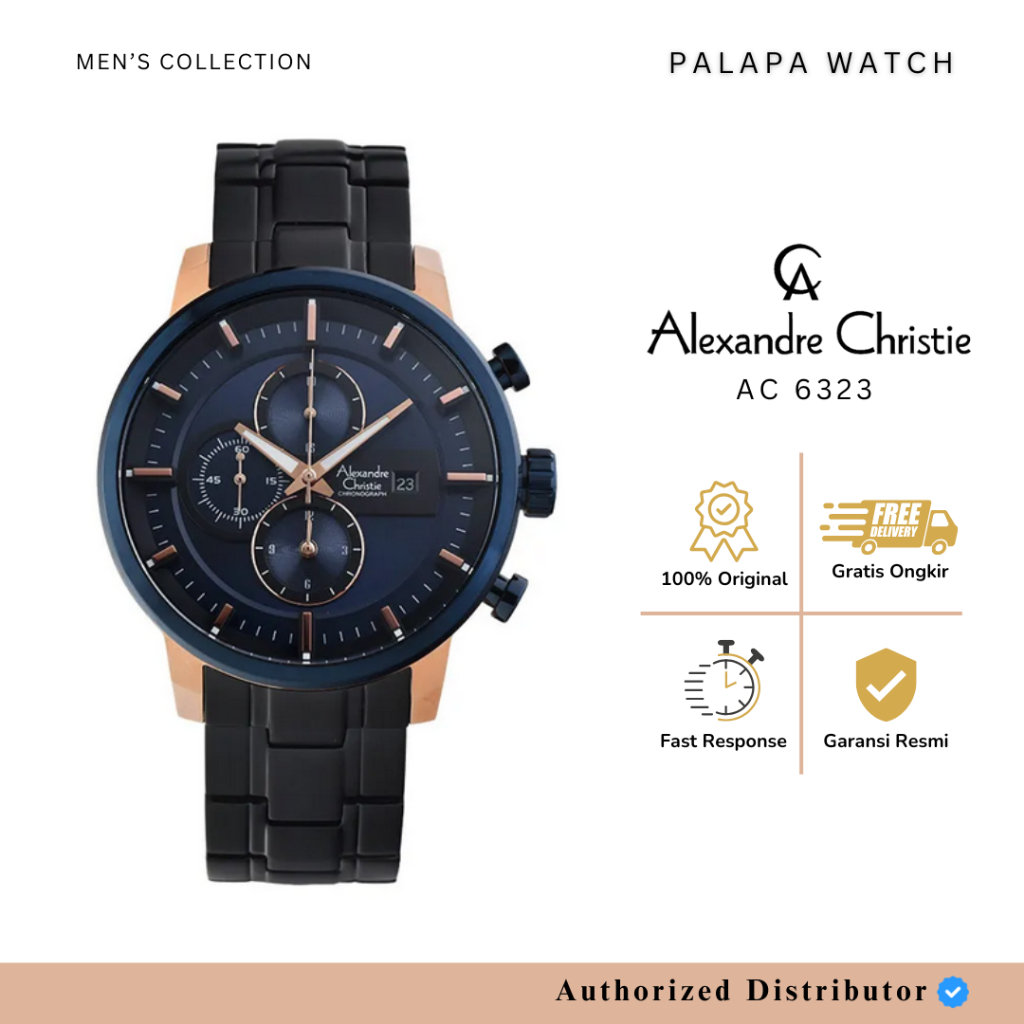 Jam Tangan Pria Alexandre Christie AC 6323 / AC6323 Rosegold Blue Chronograph Original